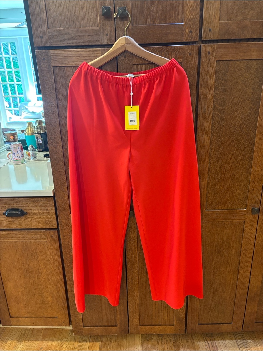 Elegant Wide-Leg Elastic-Waist Red Pants
